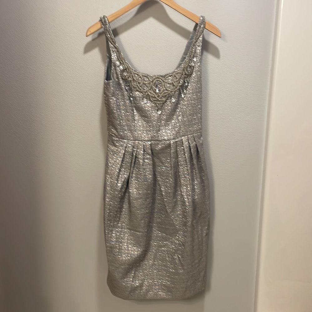 Carmen Marc Valvo Woman’s Silver Beaded Dress